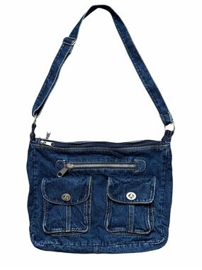 Vintage 90s Denim Purse Adjustable Strap Bag Pockets Retro Casual